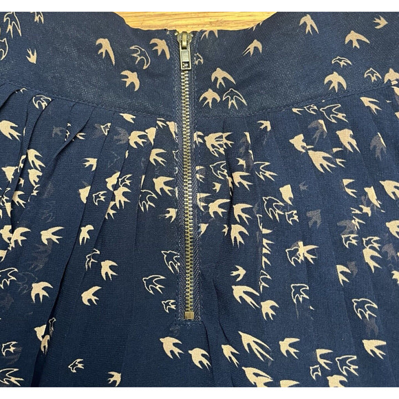 For Cynthia Navy Sheer Lined Skirt Fit & Flare Boho Birds Formal Large MSRP $68 - Picture 6 of 13